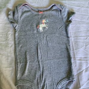 Gray one piece with a unicorn and butterfly